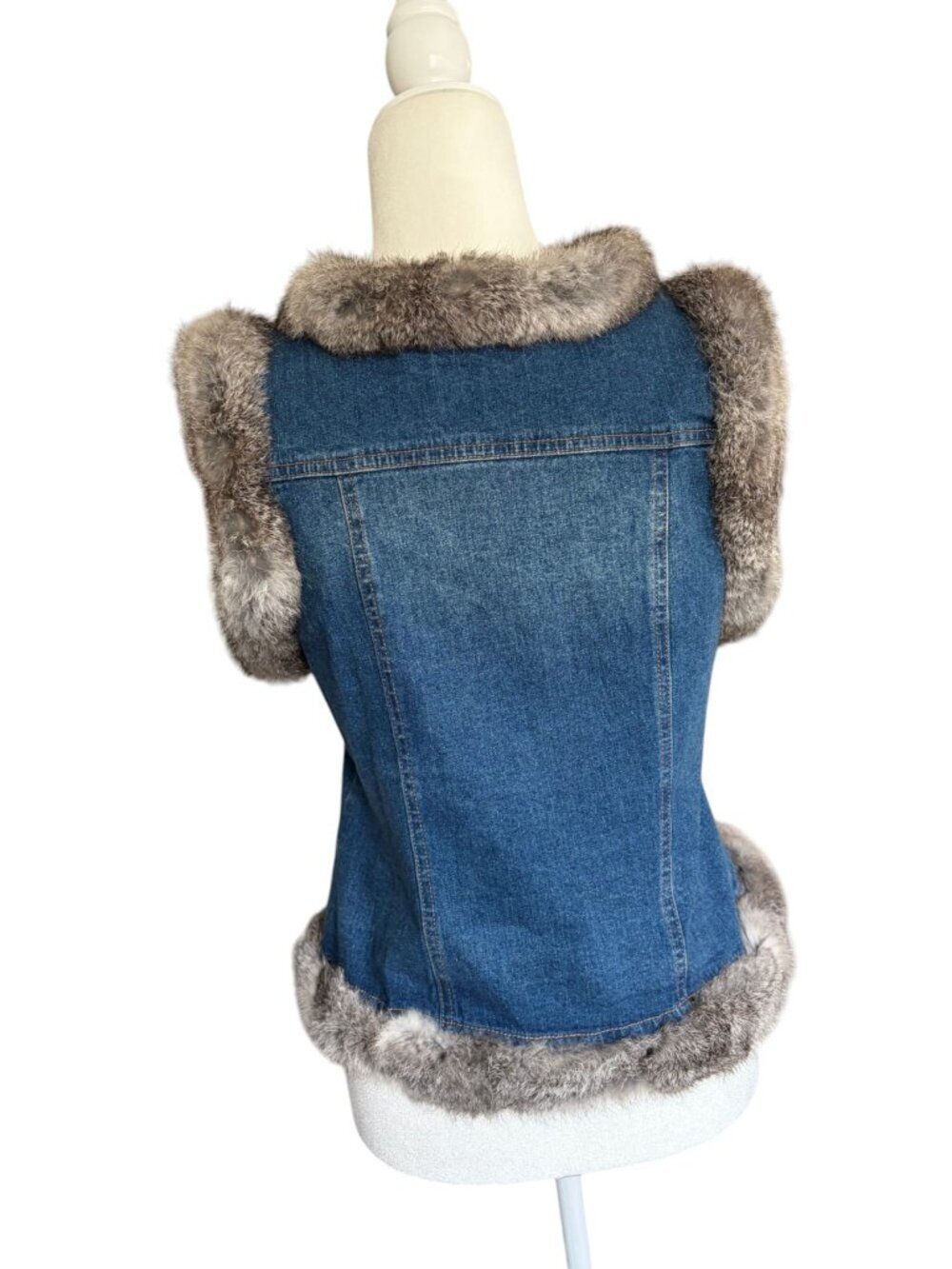 BEREK by Takako Sakon Vintage Denim Embellished Vest with fur vintage small - Picture 5 of 5